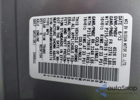 2013 Nissan Rogue S z USA, uszkodzony, nr VIN JN8AS5MV9DW649174